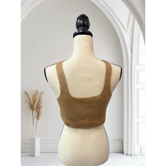 Everlane The Cozy Stretch Ribbed Crop Tank Top Tan Camel Medium NWT Wool Blend - Picture 3 of 10